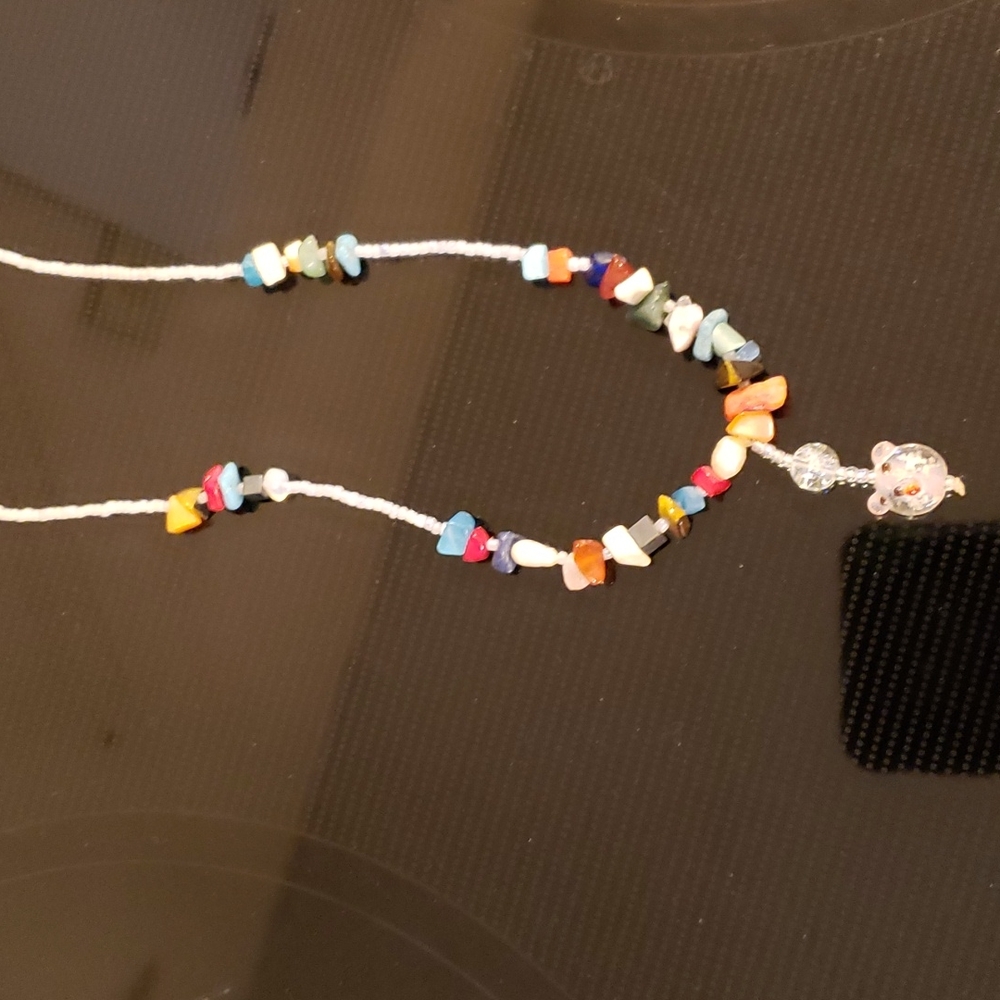 Glows in dark glass and stone bead necklace - Picture 2 of 5